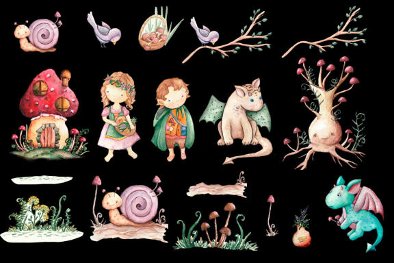 Fairy tale characters, Watercolor Clipart