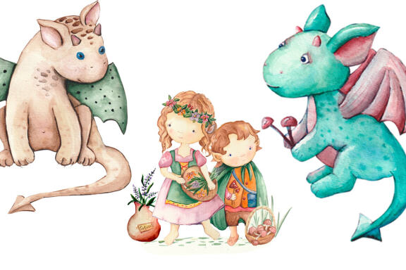 Fairy tale characters, Watercolor Clipart