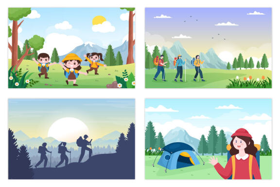 15 Adventure Tour or Vacation Flat Illustration