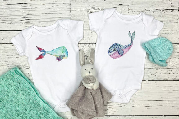 Watercolor clipart Under the Sea, Funny whales, Baby nautical clipart