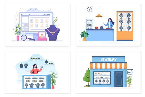 14 Jewelry Shop and Maker Flat Design Illustration