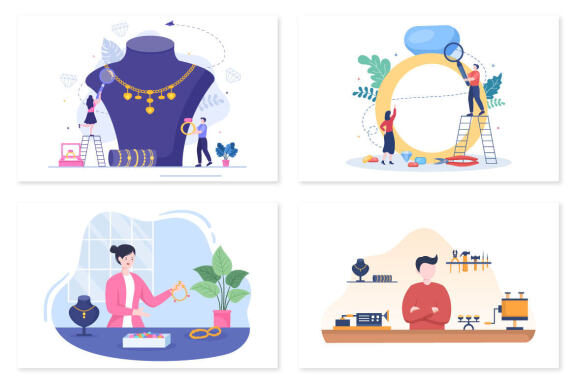 14 Jewelry Shop and Maker Flat Design Illustration