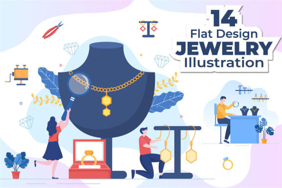 14 Jewelry Shop and Maker Flat Design Illustration
