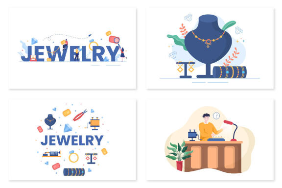14 Jewelry Shop and Maker Flat Design Illustration