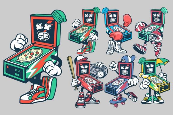 6 Pinball Cartoon Character