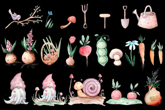 Watercolor Spring Garden Clipart, Spring Bulb Flowers