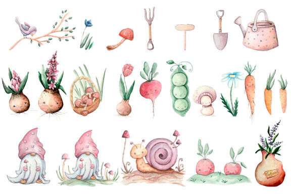 Watercolor Spring Garden Clipart, Spring Bulb Flowers