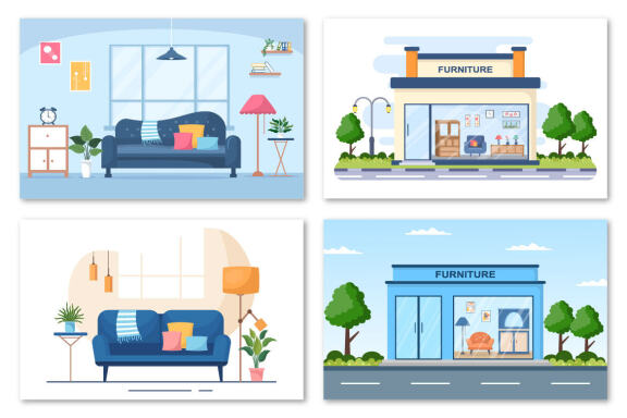 17 Home Furniture Flat Design Illustration