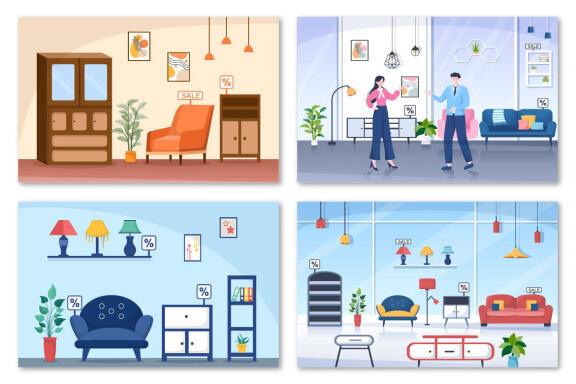 17 Home Furniture Flat Design Illustration
