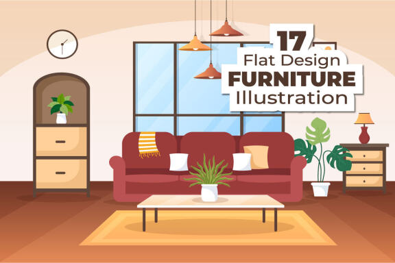 17 Home Furniture Flat Design Illustration