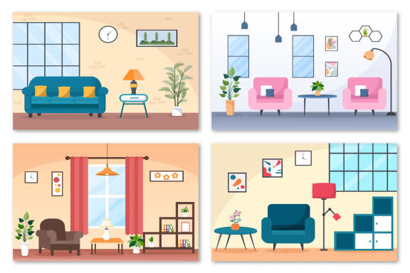 17 Home Furniture Flat Design Illustration