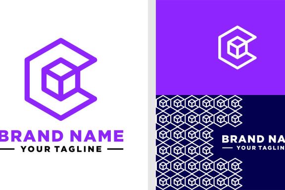 LETTER C LOGO HEXAGONAL LINE EDITABLE