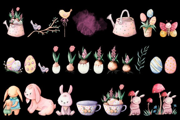 Easter watercolor clipart, Bunny clipart