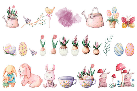 Easter watercolor clipart, Bunny clipart