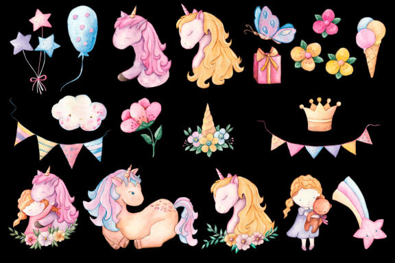 Unicorn Watercolor Clipart