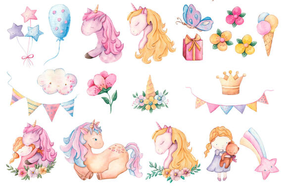 Unicorn Watercolor Clipart