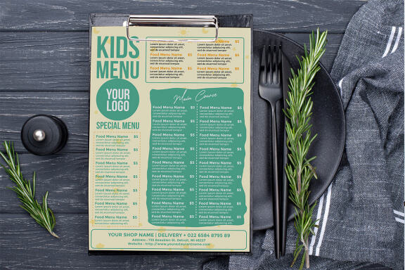 Kids menu flyer