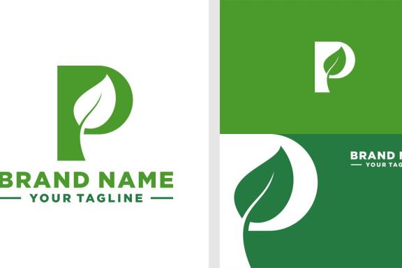LETTER P LOGO LEAF NEGATIVE SPACE EDITABLE