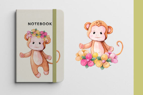 Animals in flowers Watercolor little animals clipart