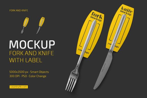 Fork and Knife with Label Mockup