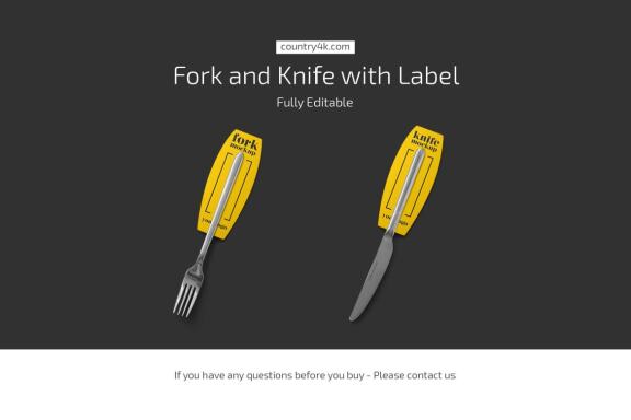 Fork and Knife with Label Mockup