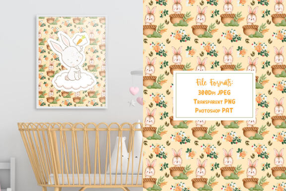 Bunnies in the Garden Seamless Patterns