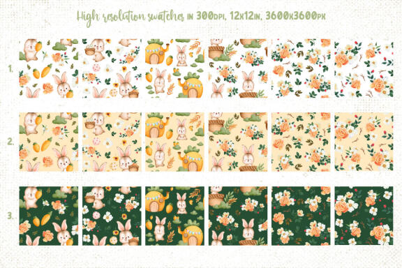 Bunnies in the Garden Seamless Patterns