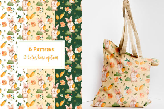 Bunnies in the Garden Seamless Patterns