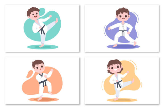 12 Cute Cartoon Karate Kids Illustration