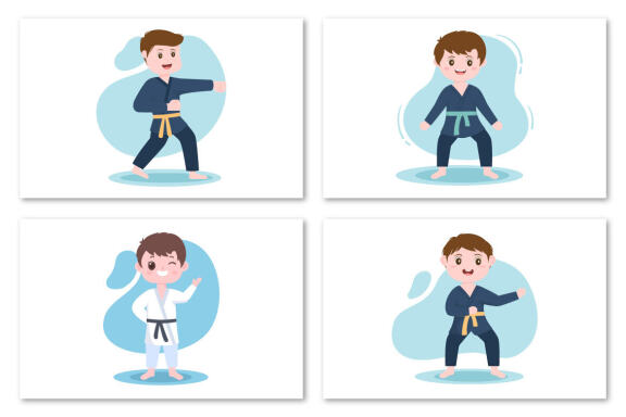 12 Cute Cartoon Karate Kids Illustration