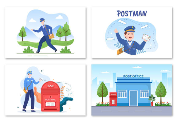10 Postman Cartoon Vector Illustration