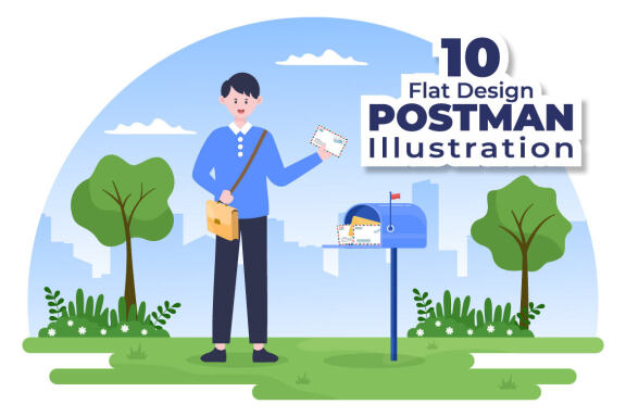 10 Postman Cartoon Vector Illustration