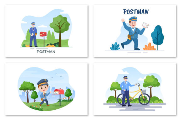 10 Postman Cartoon Vector Illustration