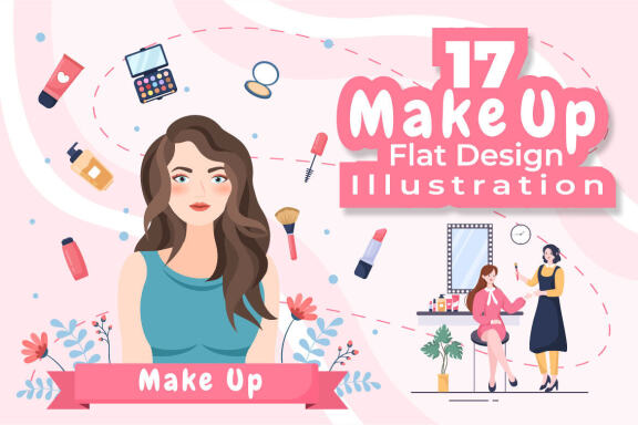 17 Make Up Cosmetics Collection Illustration