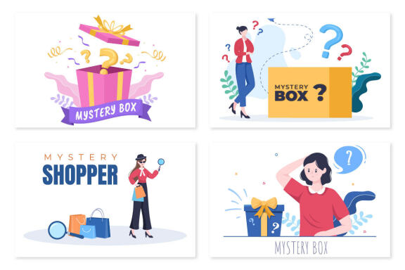 13 Mystery Gift Box Cartoon Illustration 