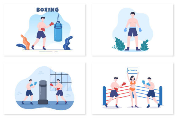9 Professional Boxing Cartoon Illustration