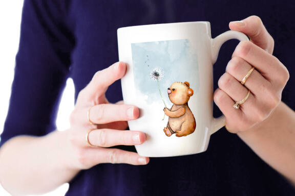 Cute Bear and Bee Watercolor Clipart