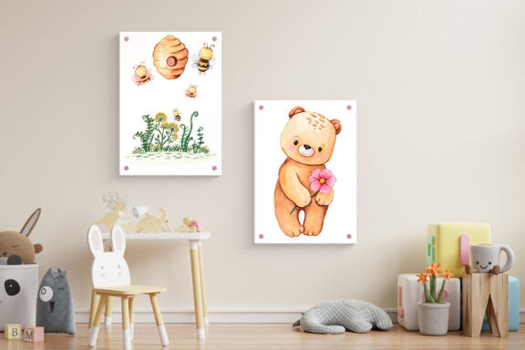 Cute Bear and Bee Watercolor Clipart