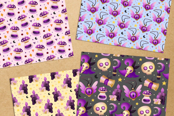 Cute wizard elements seamless patterns