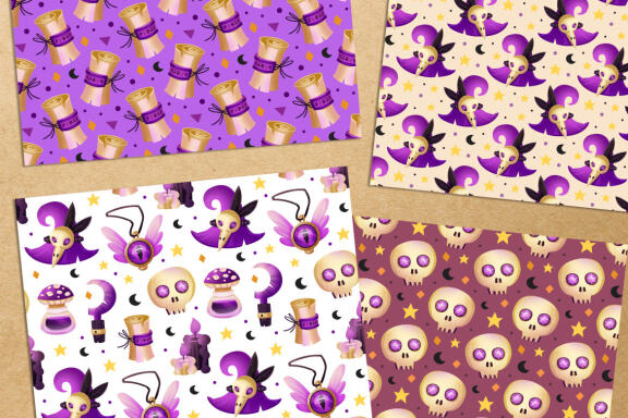 Cute wizard elements seamless patterns