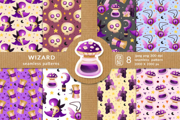 Cute wizard elements seamless patterns