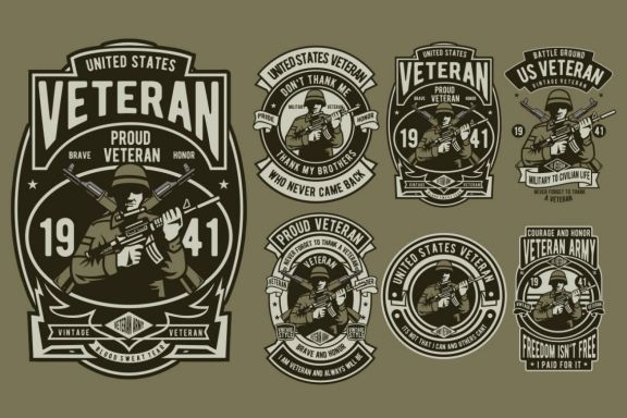 6 Veteran Soldier Badge Design Set