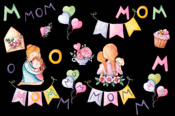 Mom watercolor clipart, mother's day