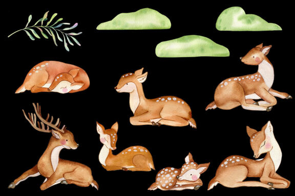 Deer watercolor clipart. Mom and baby. Forest animals