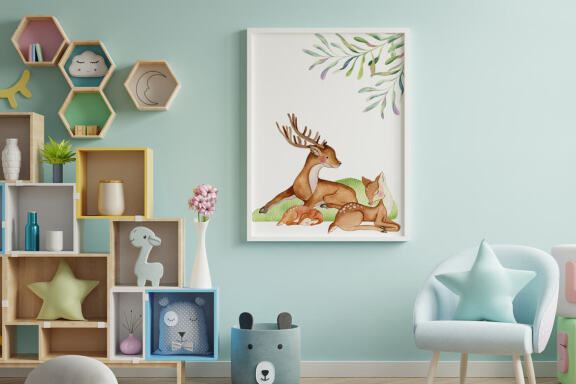 Deer watercolor clipart. Mom and baby. Forest animals