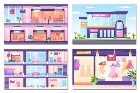 9 Shopping Mall Modern Illustration