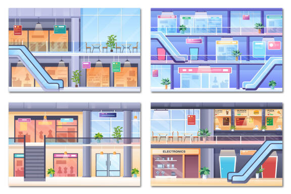 9 Shopping Mall Modern Illustration