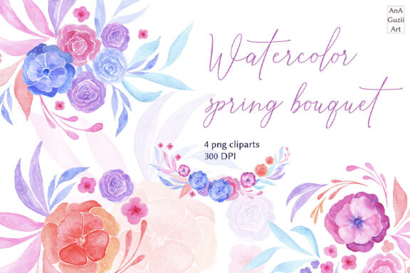 Watercolor flowers arrangements clipart