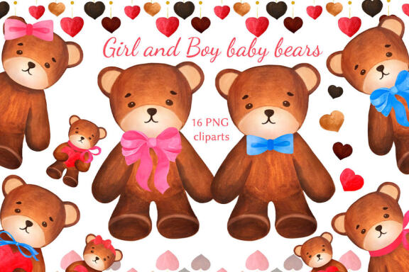 Watercolor Baby Bear clipart, love clipart.