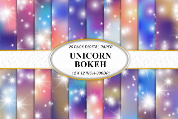 Digital paper gradient unicorn color with glitter star bokeh background